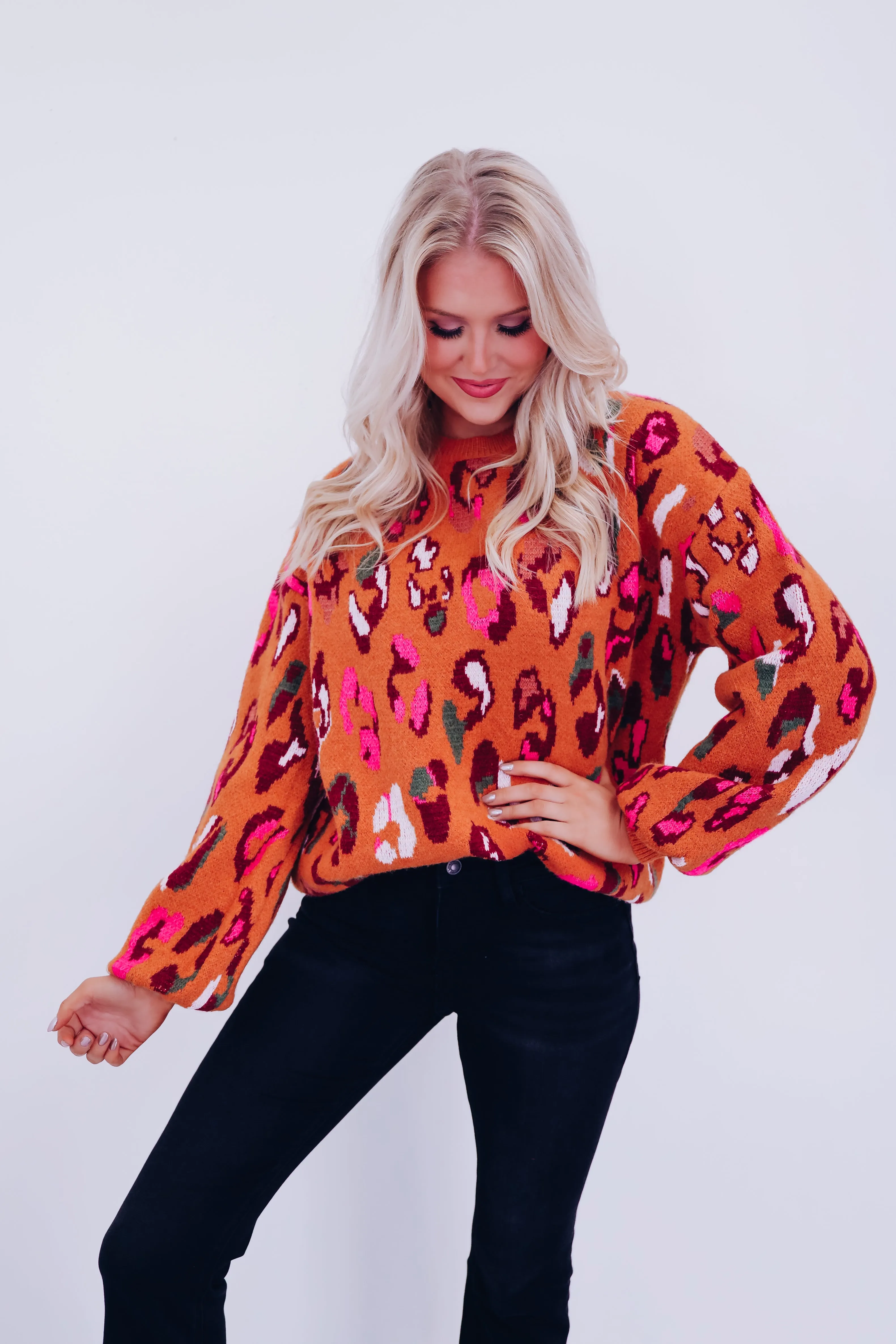 Lola Leopard Print Sweater - Camel