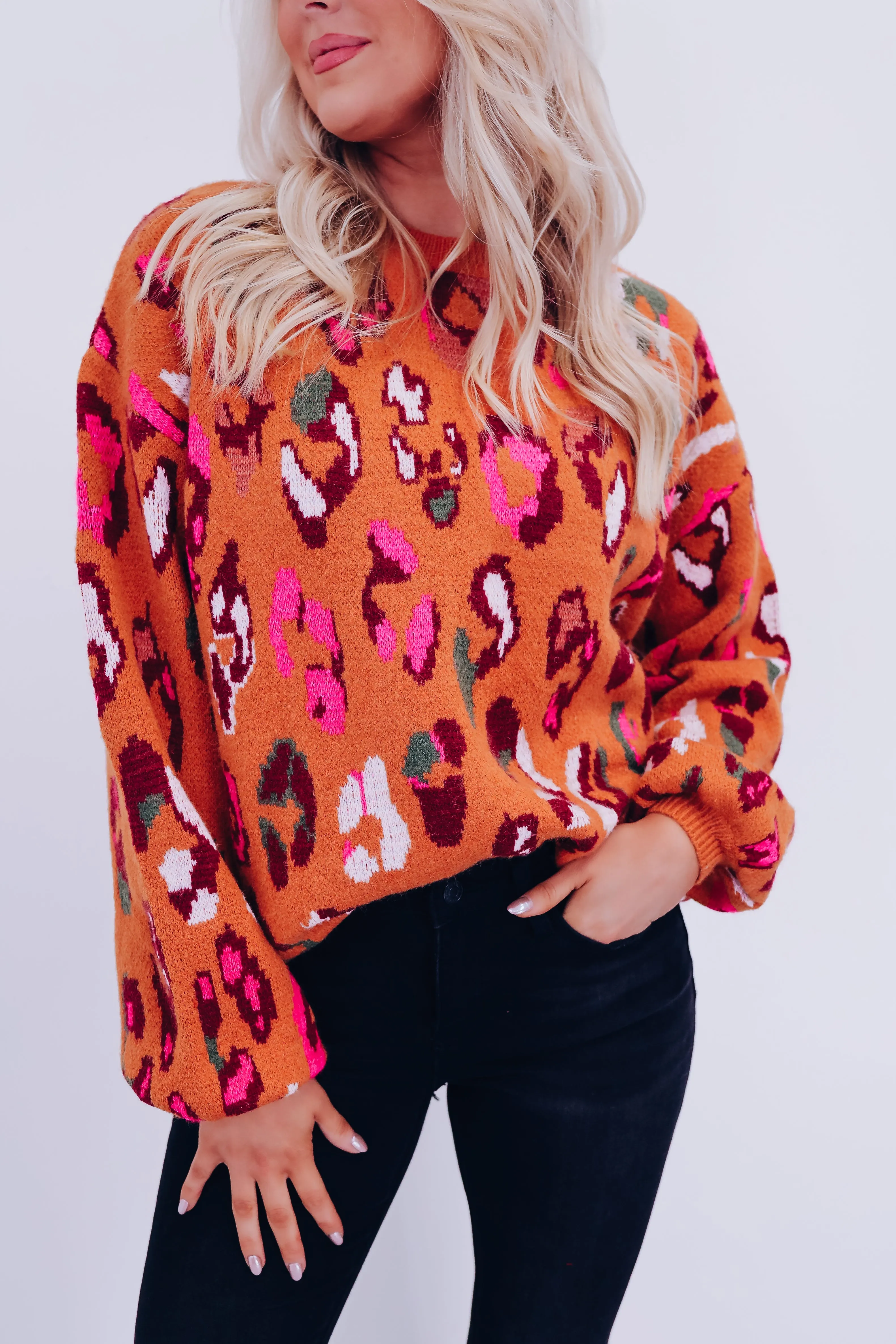 Lola Leopard Print Sweater - Camel