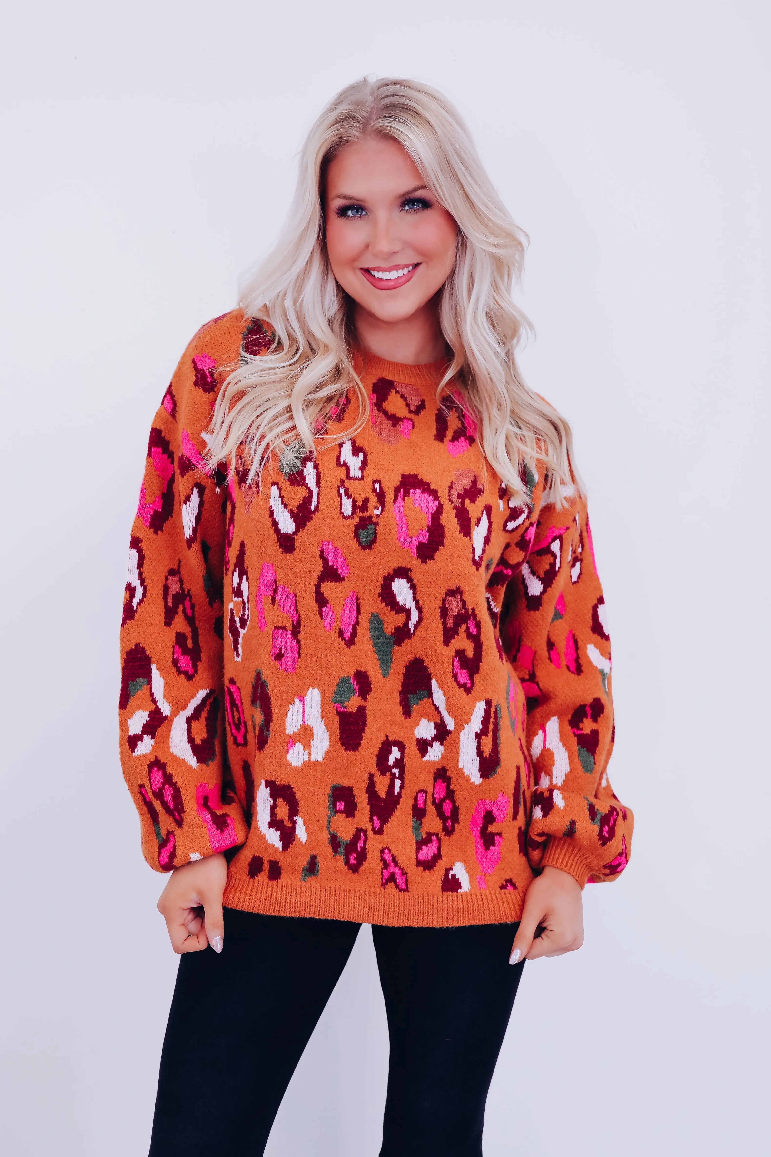 Lola Leopard Print Sweater - Camel