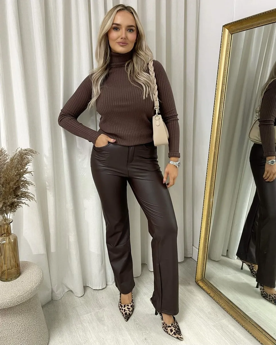 Long Sleeve High Neck Ribbed Knitted Top
