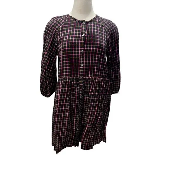 Madewell Plaid Flannel Raglan Button Front Shirtdress Size 4