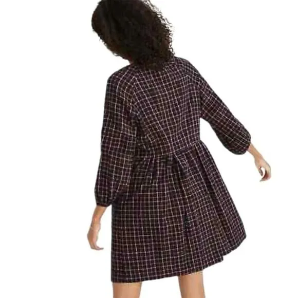 Madewell Plaid Flannel Raglan Button Front Shirtdress Size 4
