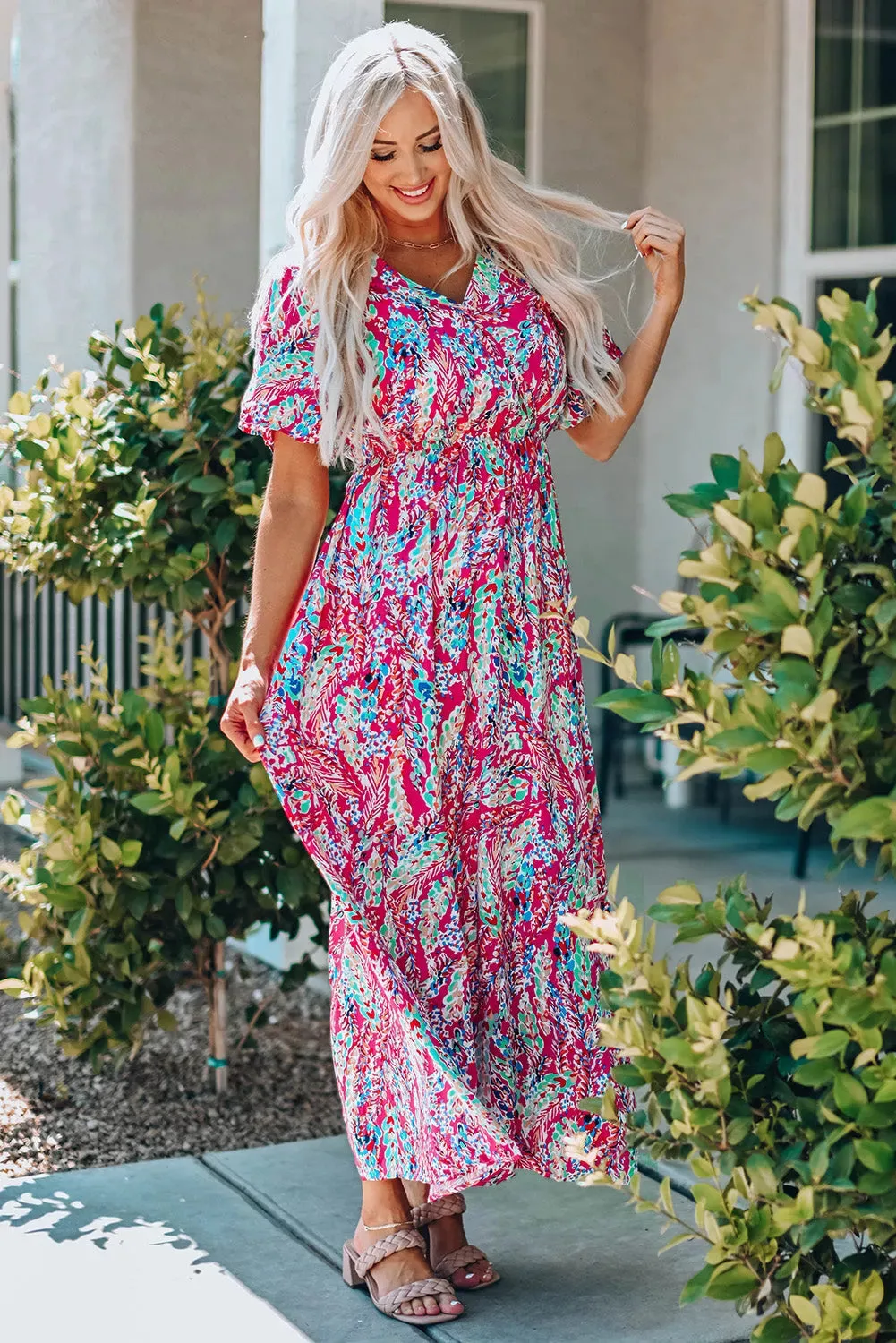 Mara V-Neck Bright Floral Maxi Dress