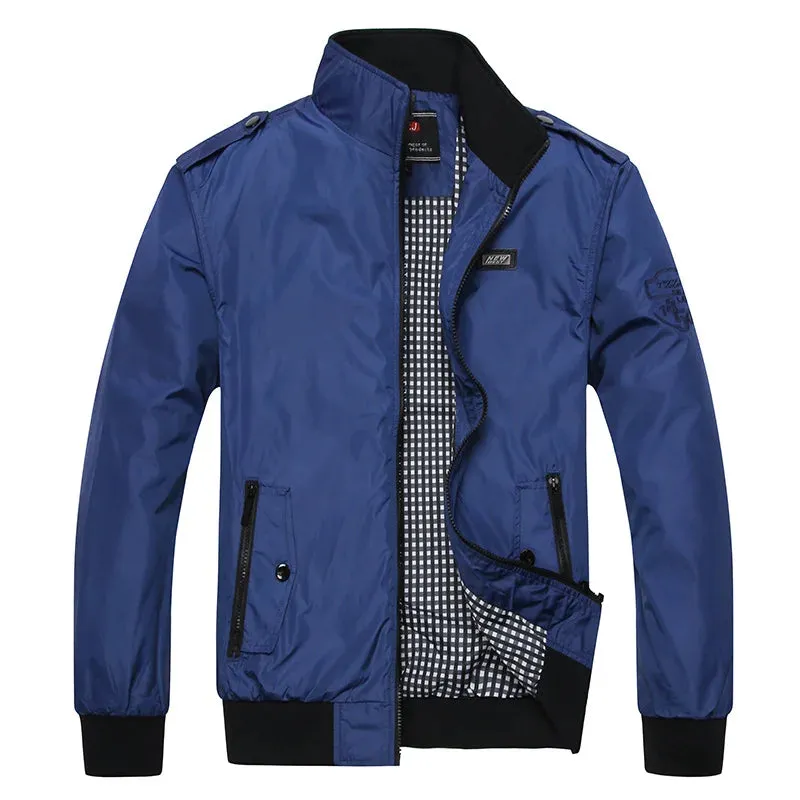 Men's Airy Windbreaker Jacket with Pockets and Stand Collar
