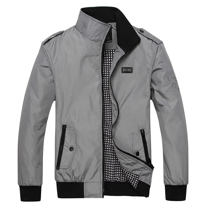 Men's Airy Windbreaker Jacket with Pockets and Stand Collar