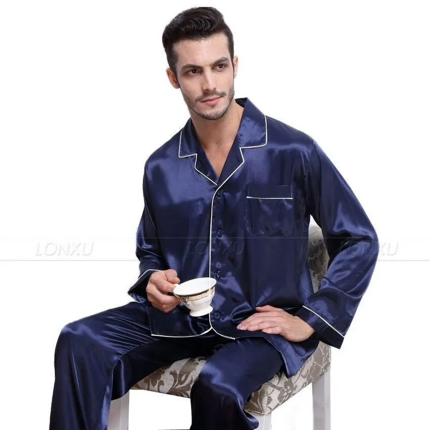 Mens Silk Satin Pajamas Pyjamas Set Sleepwear Set Loungewear