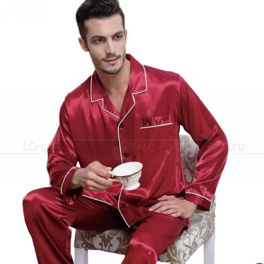 Mens Silk Satin Pajamas Pyjamas Set Sleepwear Set Loungewear
