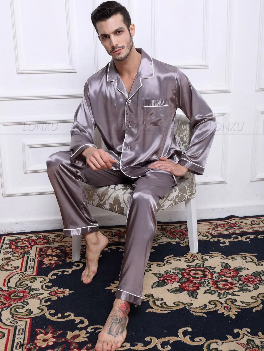 Mens Silk Satin Pajamas Pyjamas Set Sleepwear Set Loungewear