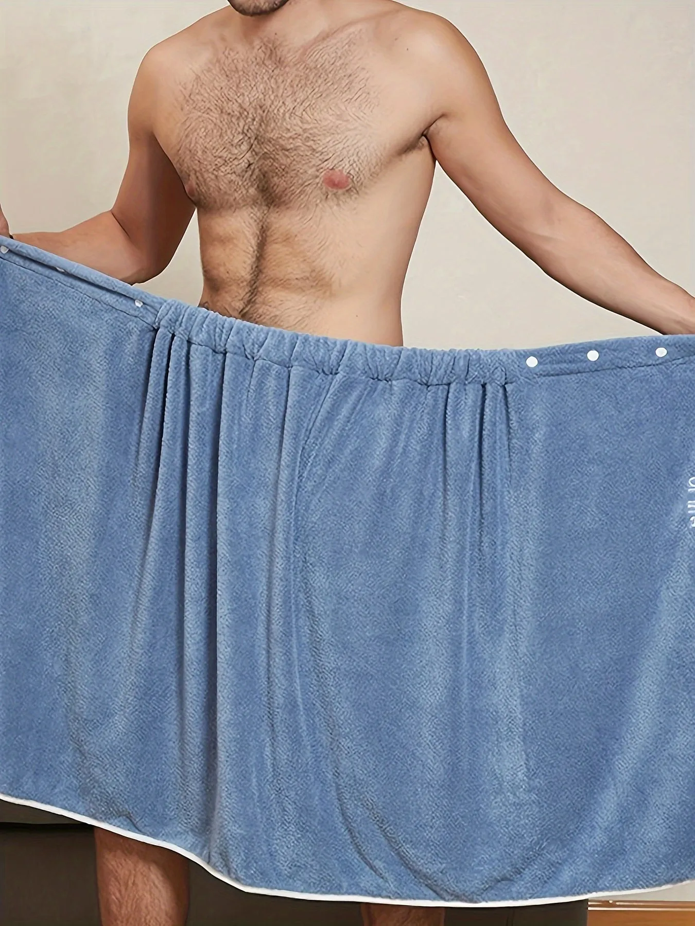 Mens Stylish Letter Bath Towel Skirt - Ultra-Soft Coral Fleece, Adjustable & Quick-Drying, with Secure Button Closure for Ultimate Comfort and Convenience