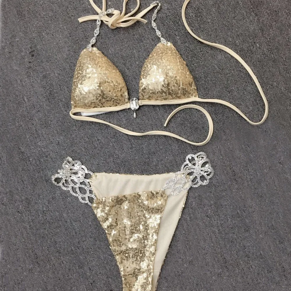 Missord Sexy V-neck halter Metal chain sequin FT6700