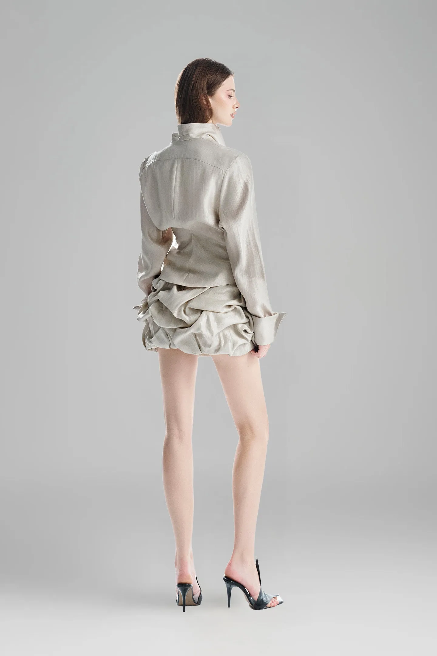 MUST HAVE • Silver Stand Collar Blouse with 3 Buttons
