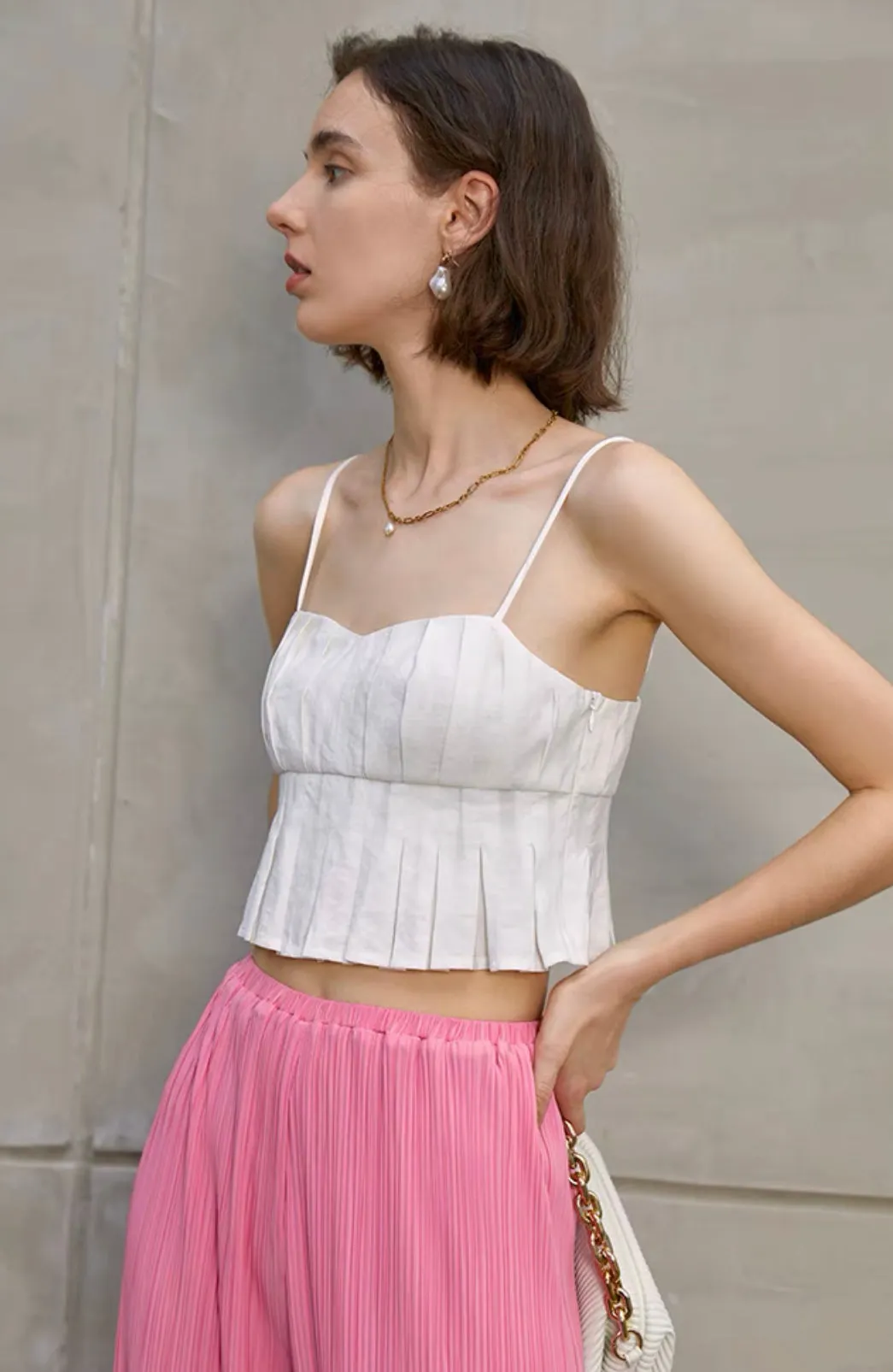Naua Pleated Camisole Top in White