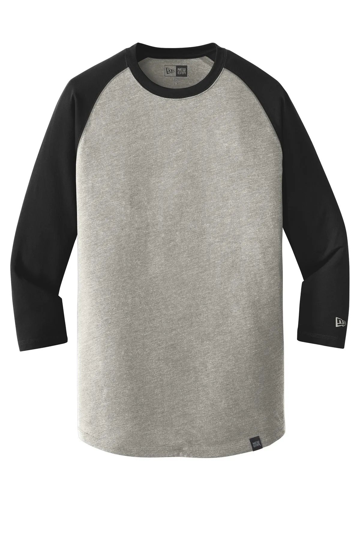 New Era  Heritage Blend 3/4-Sleeve Baseball Raglan Tee. NEA104 Black/ Rainstorm Grey Heather
