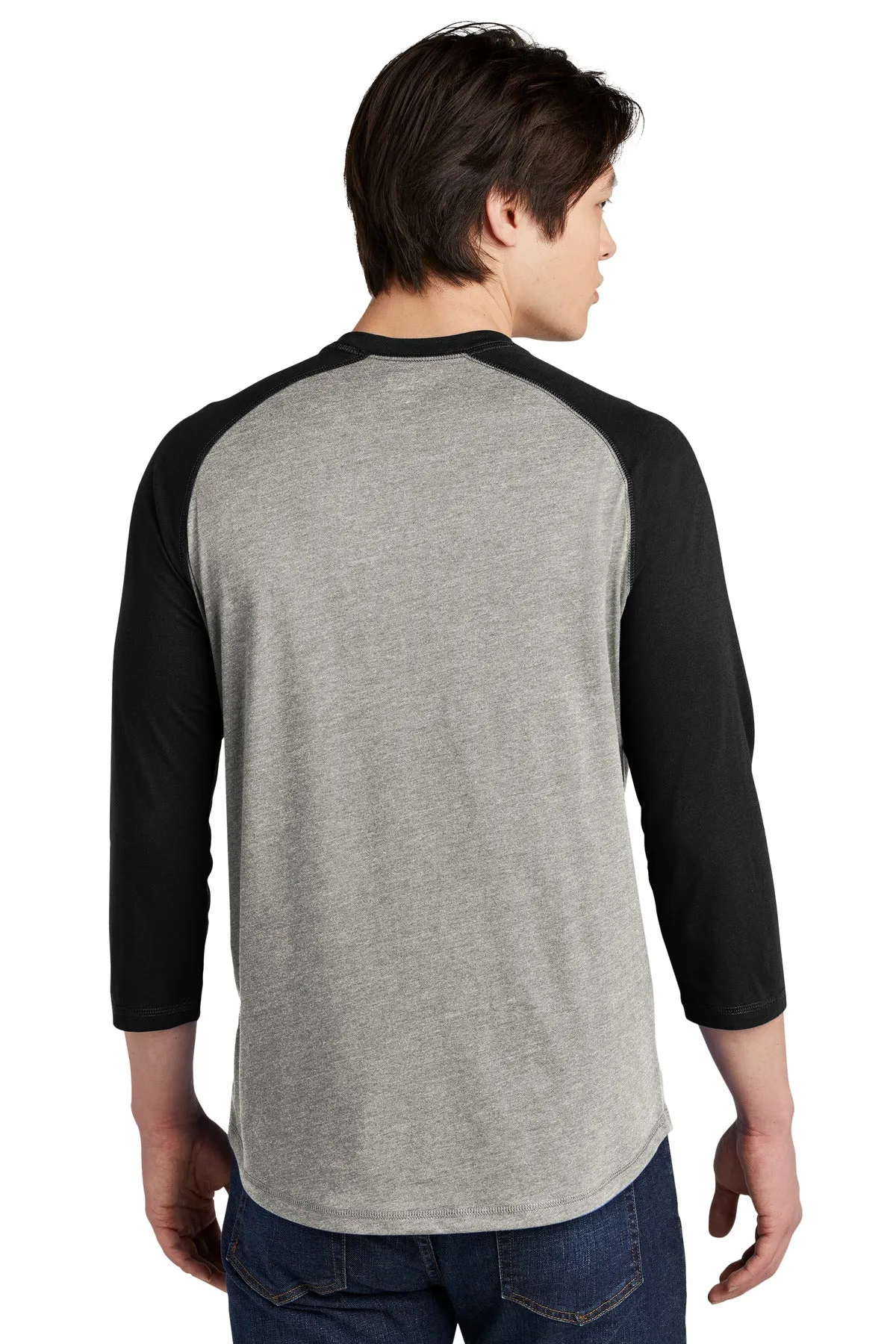 New Era  Heritage Blend 3/4-Sleeve Baseball Raglan Tee. NEA104 Black/ Rainstorm Grey Heather