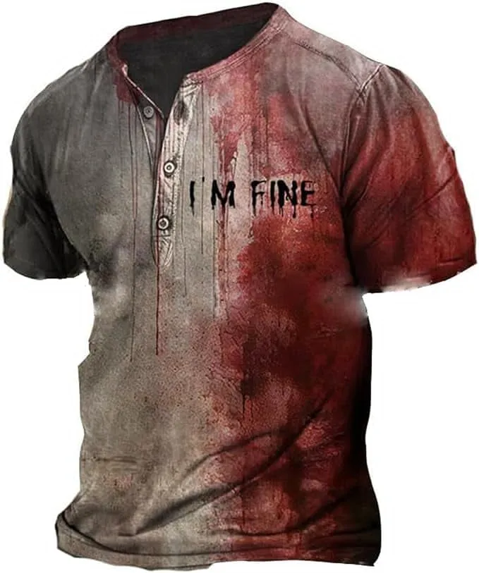 NEW Im Fine Bloody Shirt Men's Halloween Bloody T-Shirt Problem Solved Bloody Shirt, Halloween Men Horror Tshirts Sz L