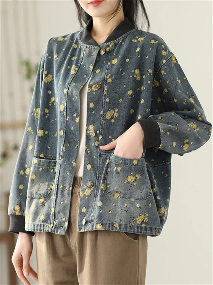 New Type Printing Stand-Up Collar Jackets For Women