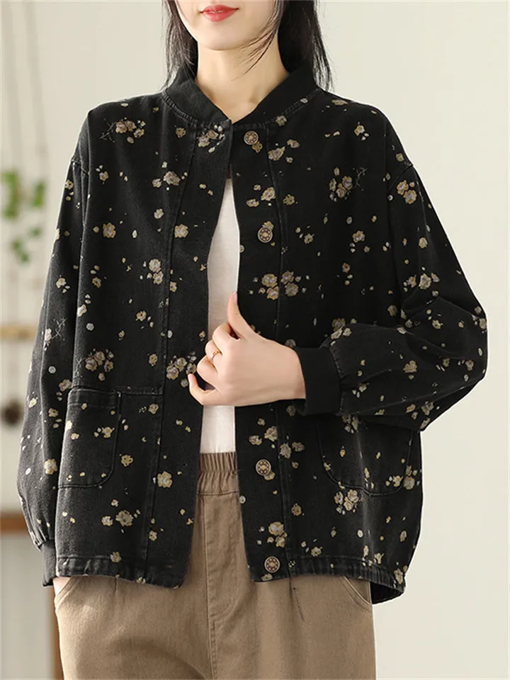 New Type Printing Stand-Up Collar Jackets For Women