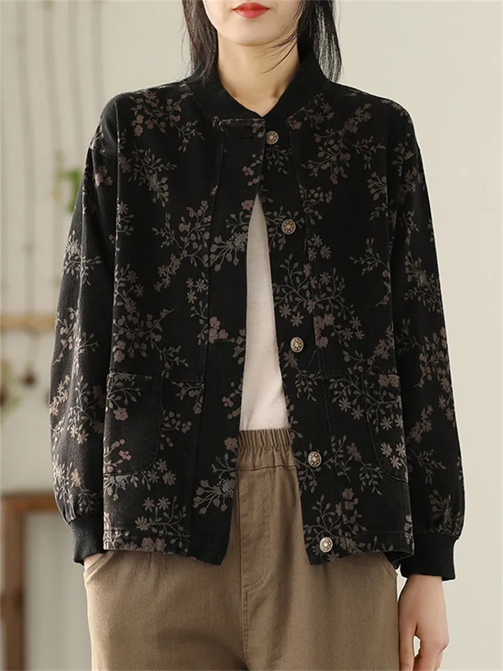 New Type Printing Stand-Up Collar Jackets For Women