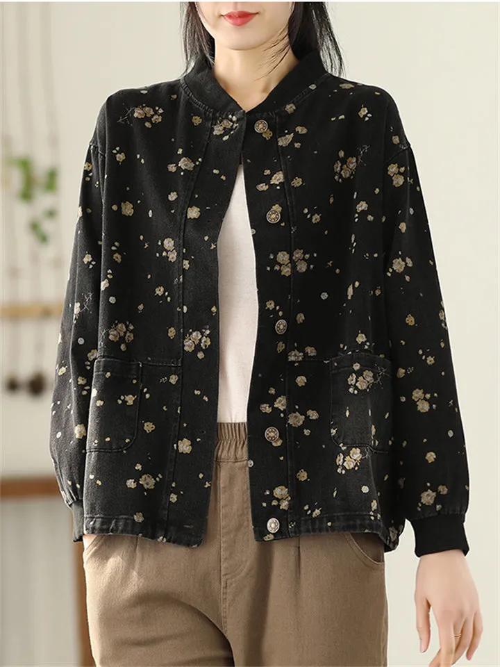 New Type Printing Stand-Up Collar Jackets For Women