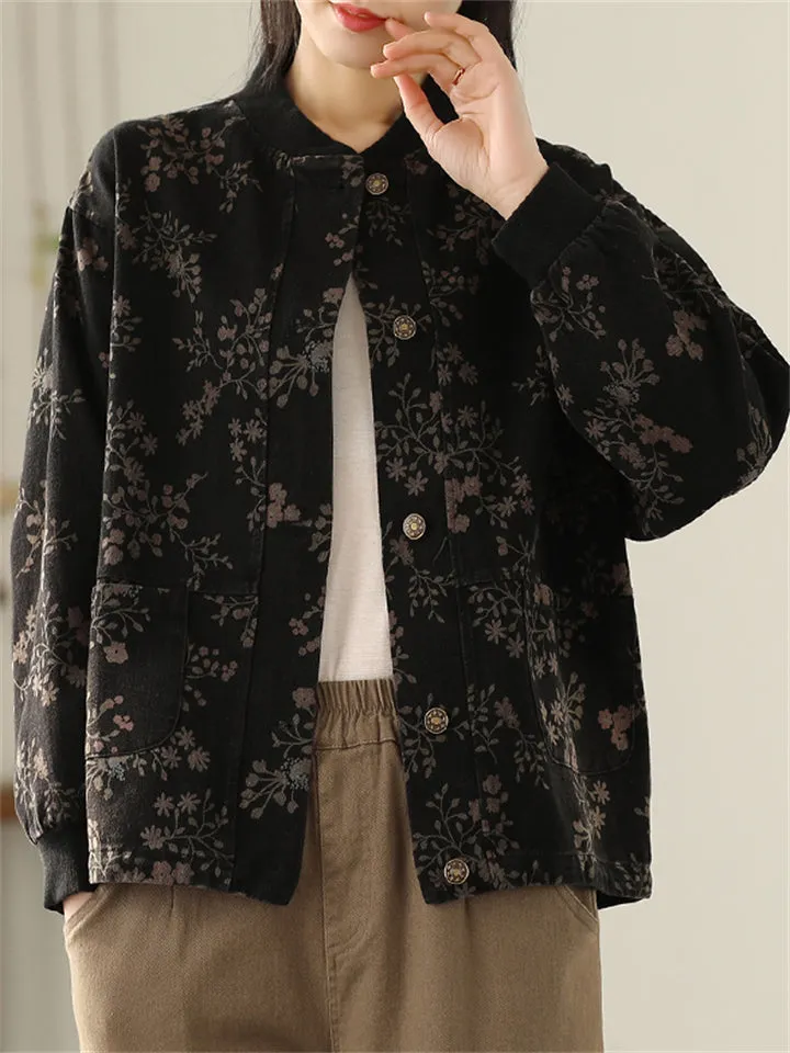 New Type Printing Stand-Up Collar Jackets For Women