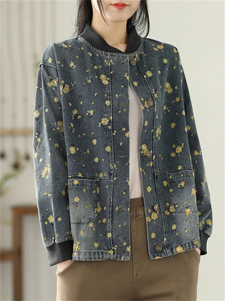 New Type Printing Stand-Up Collar Jackets For Women