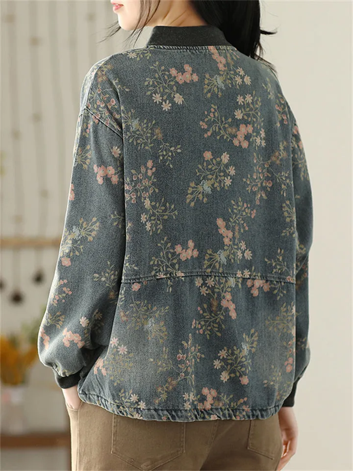 New Type Printing Stand-Up Collar Jackets For Women