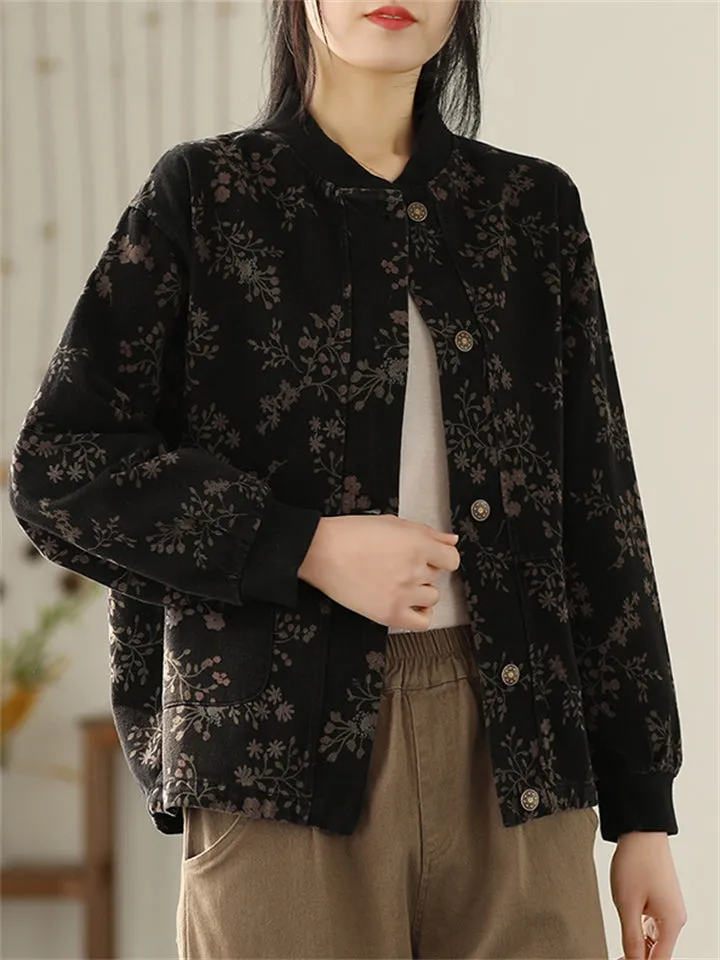 New Type Printing Stand-Up Collar Jackets For Women