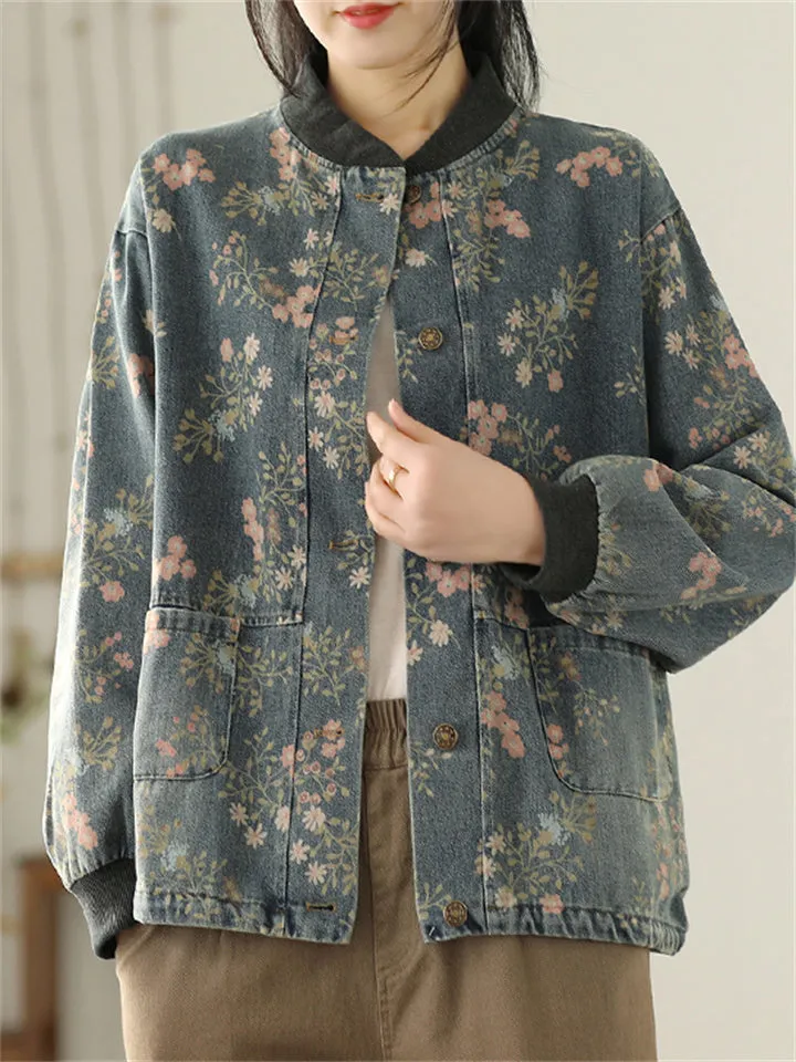 New Type Printing Stand-Up Collar Jackets For Women