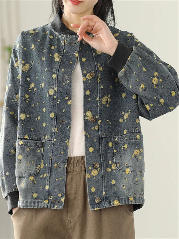 New Type Printing Stand-Up Collar Jackets For Women