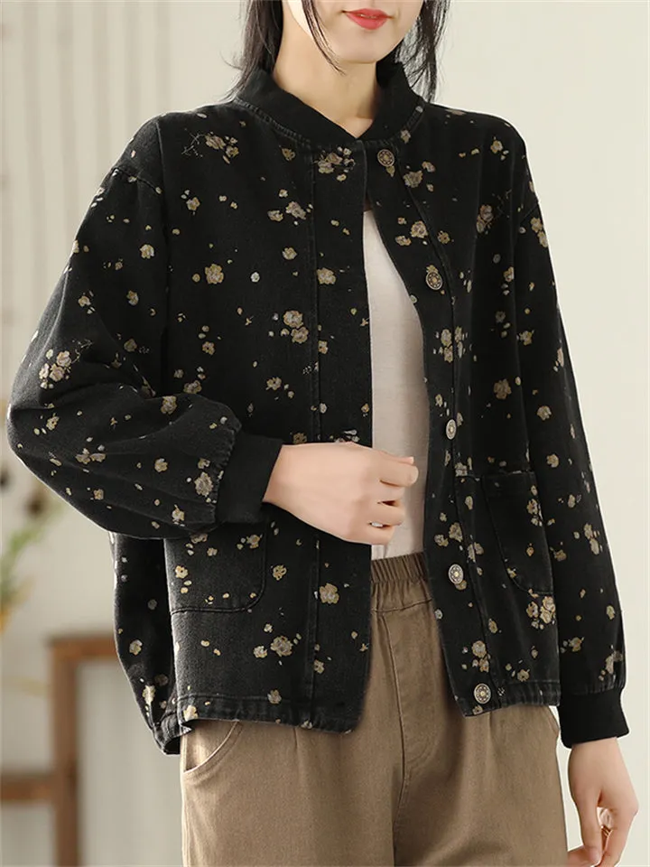 New Type Printing Stand-Up Collar Jackets For Women