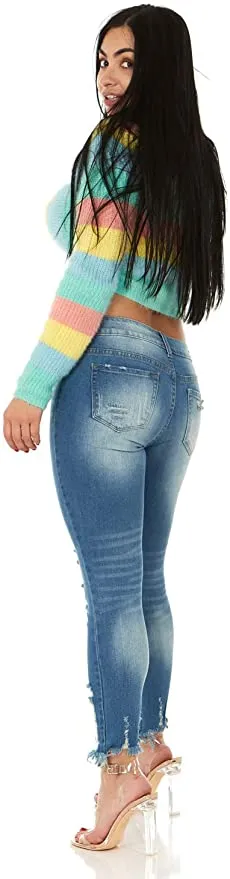 New with tags! COVER GIRL Women's Distressed Ripped Skinny Jeans with frayed hems, Sz S, 1/2! Fits 27.5" Waist!
