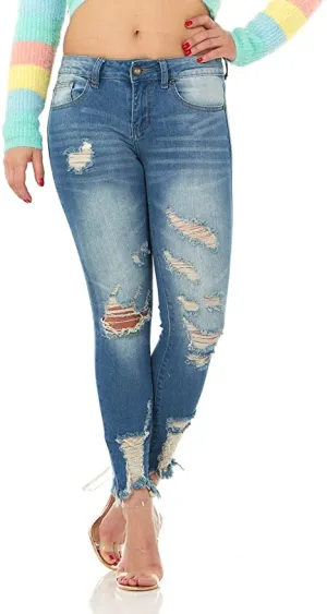 New with tags! COVER GIRL Women's Distressed Ripped Skinny Jeans with frayed hems, Sz S, 1/2! Fits 27.5" Waist!
