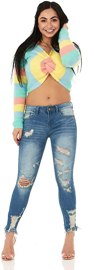 New with tags! COVER GIRL Women's Distressed Ripped Skinny Jeans with frayed hems, Sz S, 1/2! Fits 27.5" Waist!