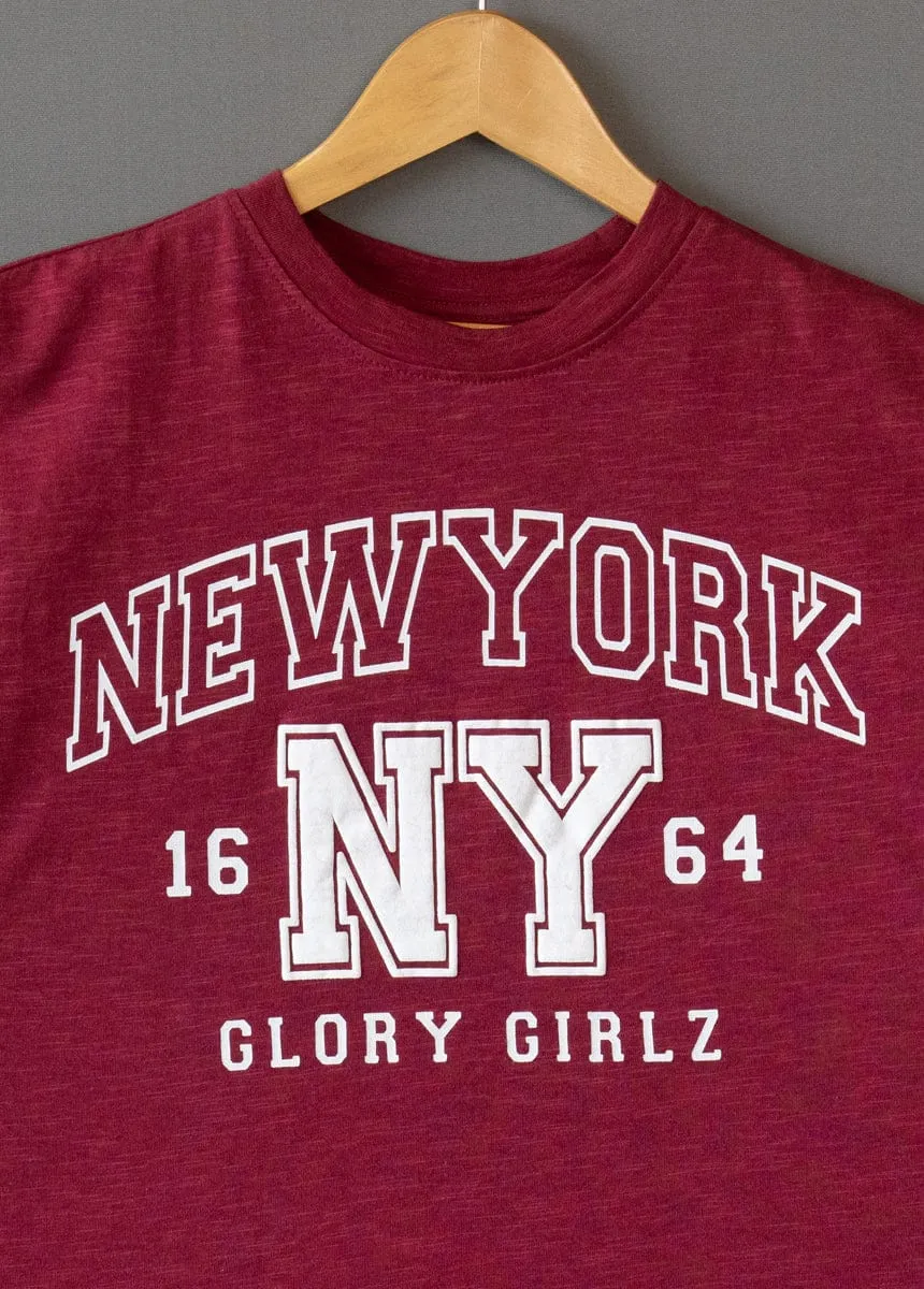 New York Red Ochre Tshirt For Girls