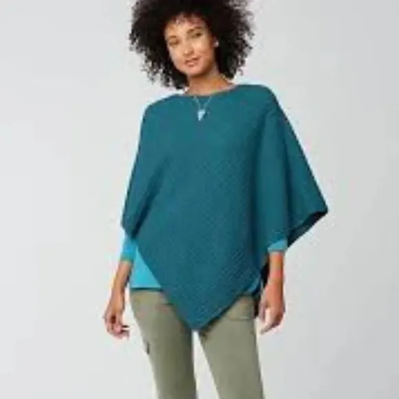 NWT JJill Women's Teal Assymetrical Knit Dragonfly Ribbed Poncho Small to Large