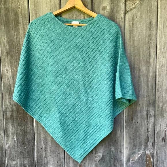 NWT JJill Women's Teal Assymetrical Knit Dragonfly Ribbed Poncho Small to Large