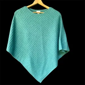 NWT JJill Women's Teal Assymetrical Knit Dragonfly Ribbed Poncho Small to Large
