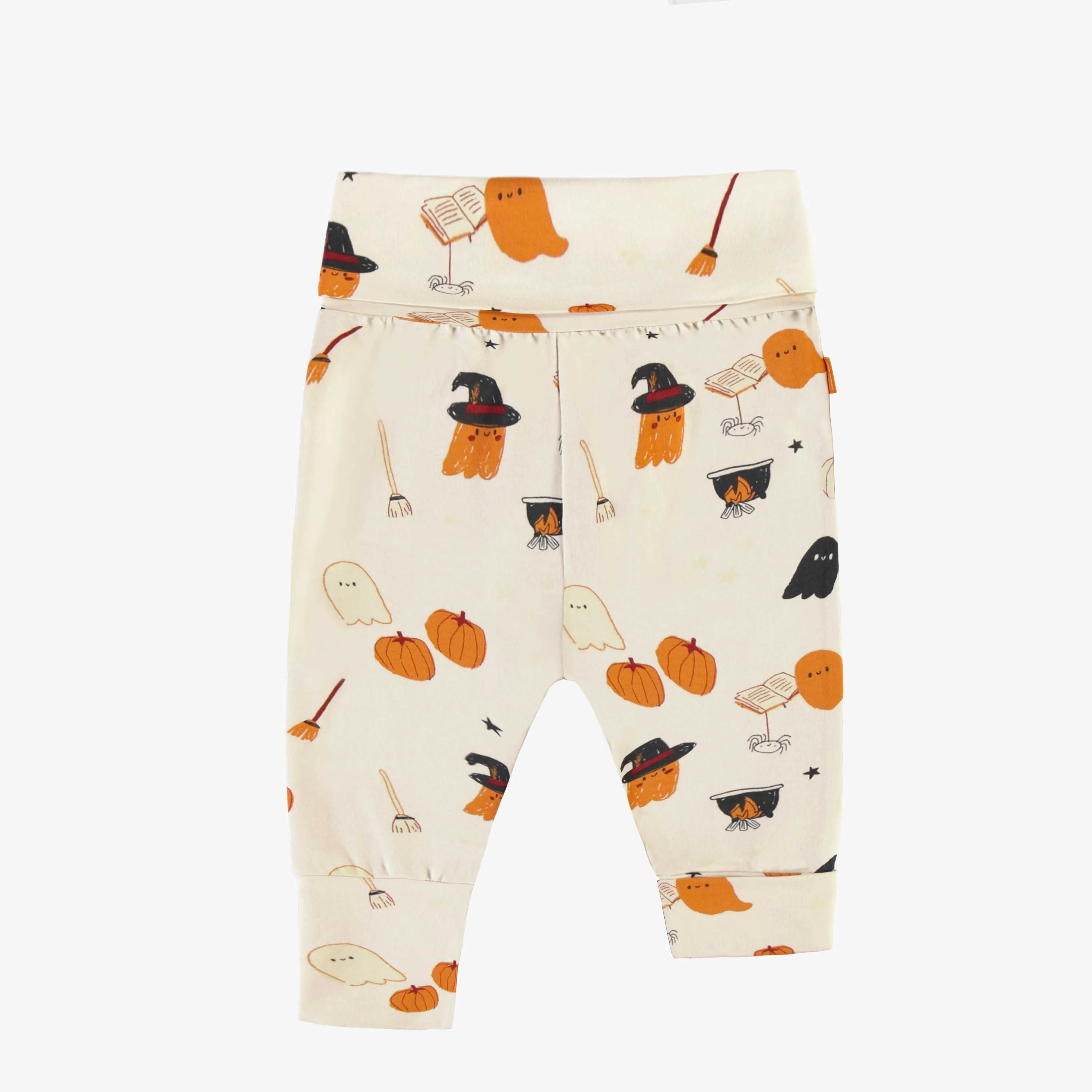 Pantalon évolutif crème à motifs d'Halloween phosphorescents en jersey extensible, bébé || Cream evolutive pants with glow in the dark Halloween all over print in stretch jersey, baby