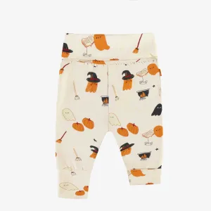 Pantalon évolutif crème à motifs d'Halloween phosphorescents en jersey extensible, bébé || Cream evolutive pants with glow in the dark Halloween all over print in stretch jersey, baby