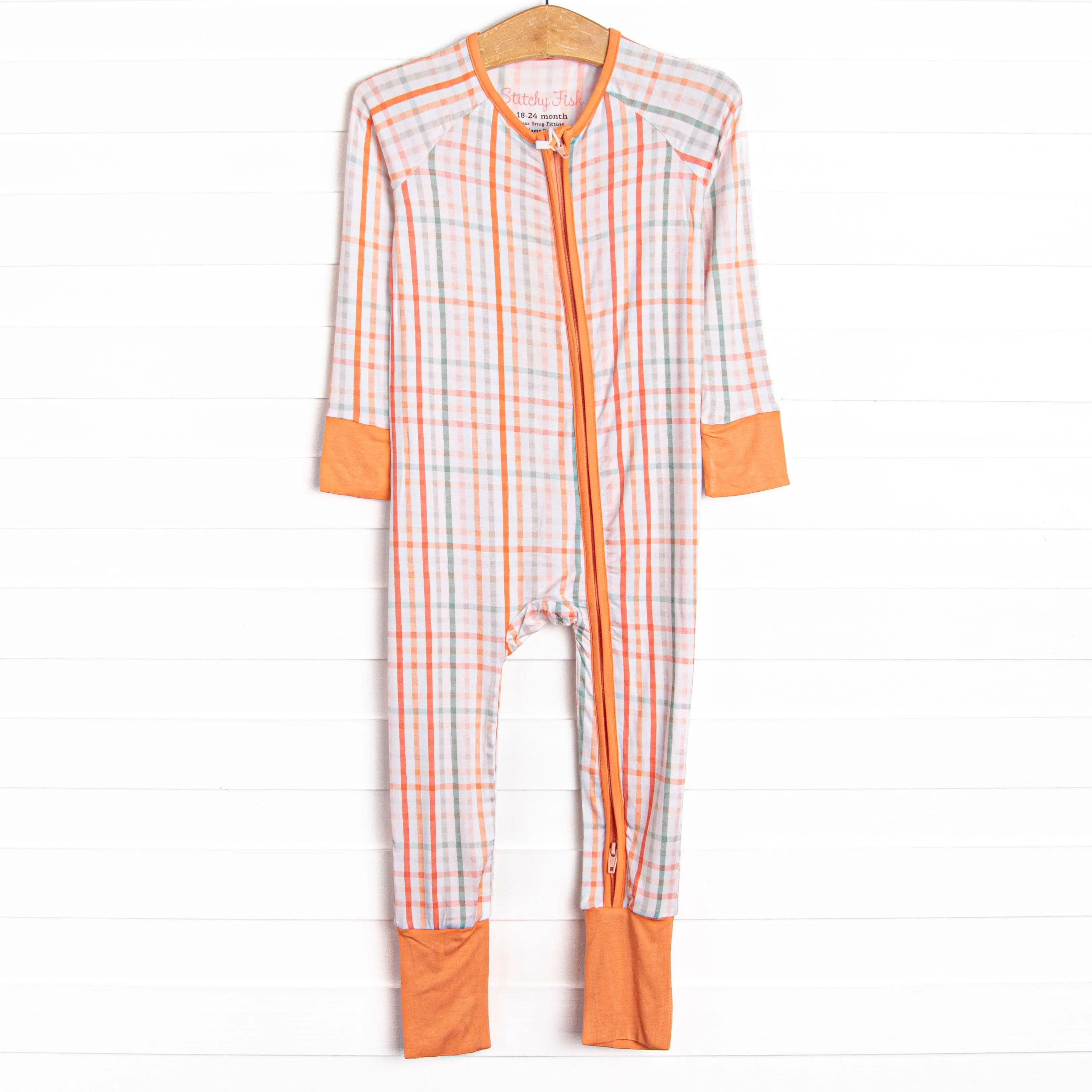 Patchwork Plaid Bamboo Zippy Pajama, Orange