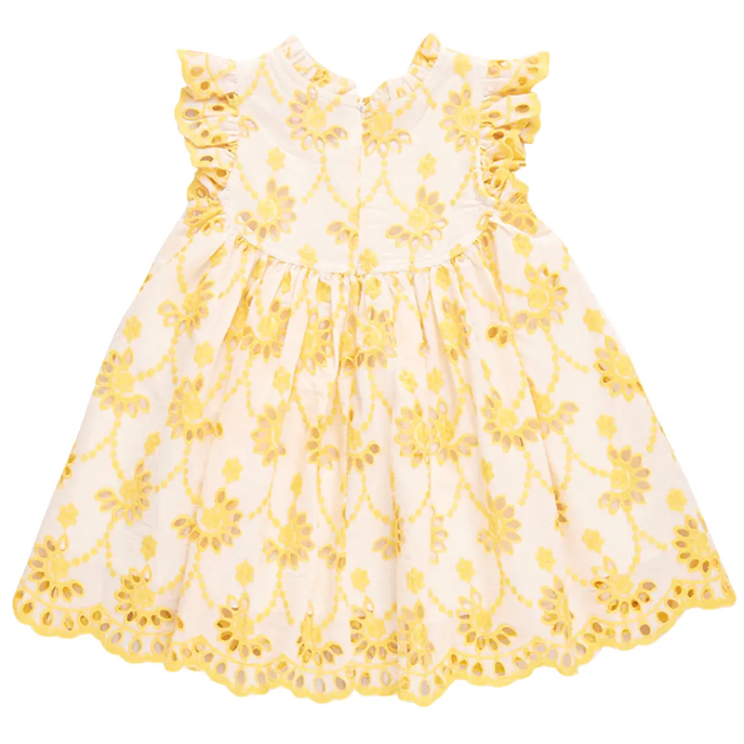 Pink Chicken || Girls Cynthia Dress - Bright Yellow Eyelet