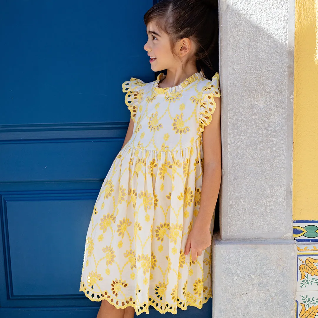 Pink Chicken || Girls Cynthia Dress - Bright Yellow Eyelet