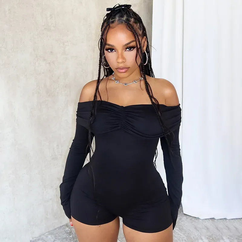 Playful Appeal Off-Shoulder Long-Sleeve Romper