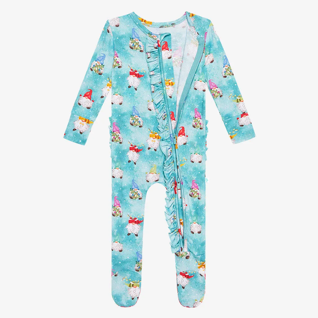 Posh Peanut Gnomey Ruffled Zippered Footie