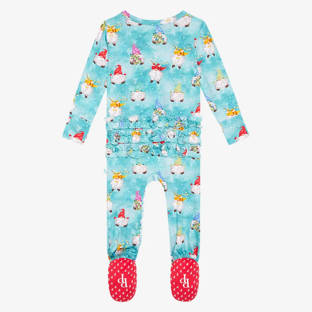 Posh Peanut Gnomey Ruffled Zippered Footie