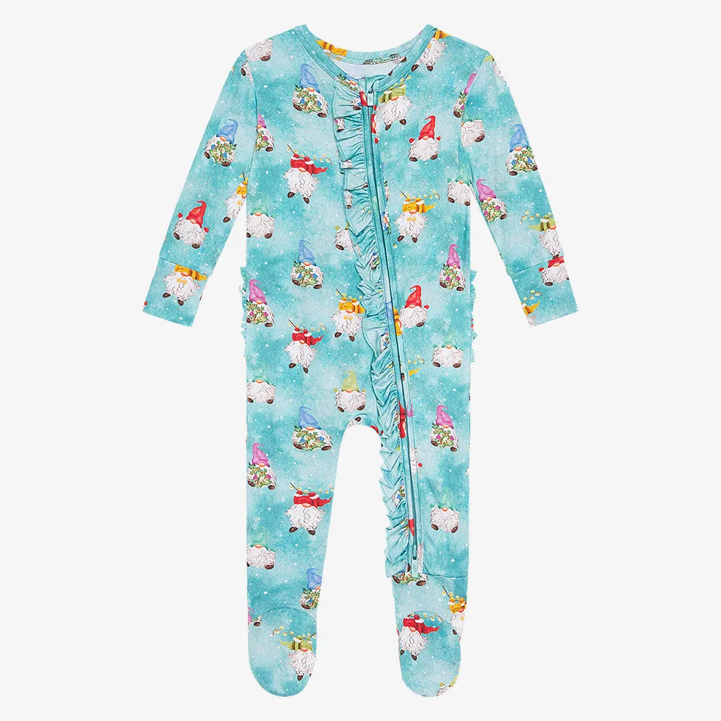 Posh Peanut Gnomey Ruffled Zippered Footie
