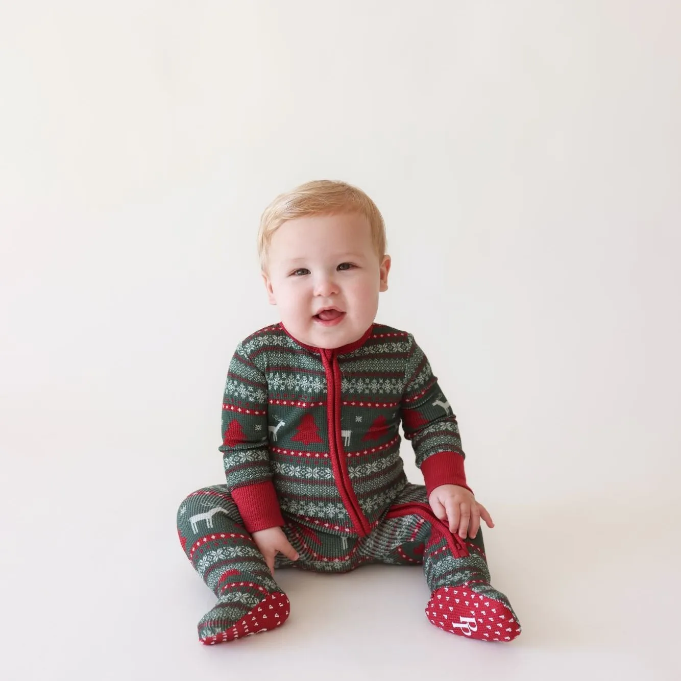 Posh Peanut Holiday Fair Isle Footie with Zipper