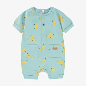 Pyjama bleu à motifs de bananes, naissance || Blue pajamas with banana all over print, newborn