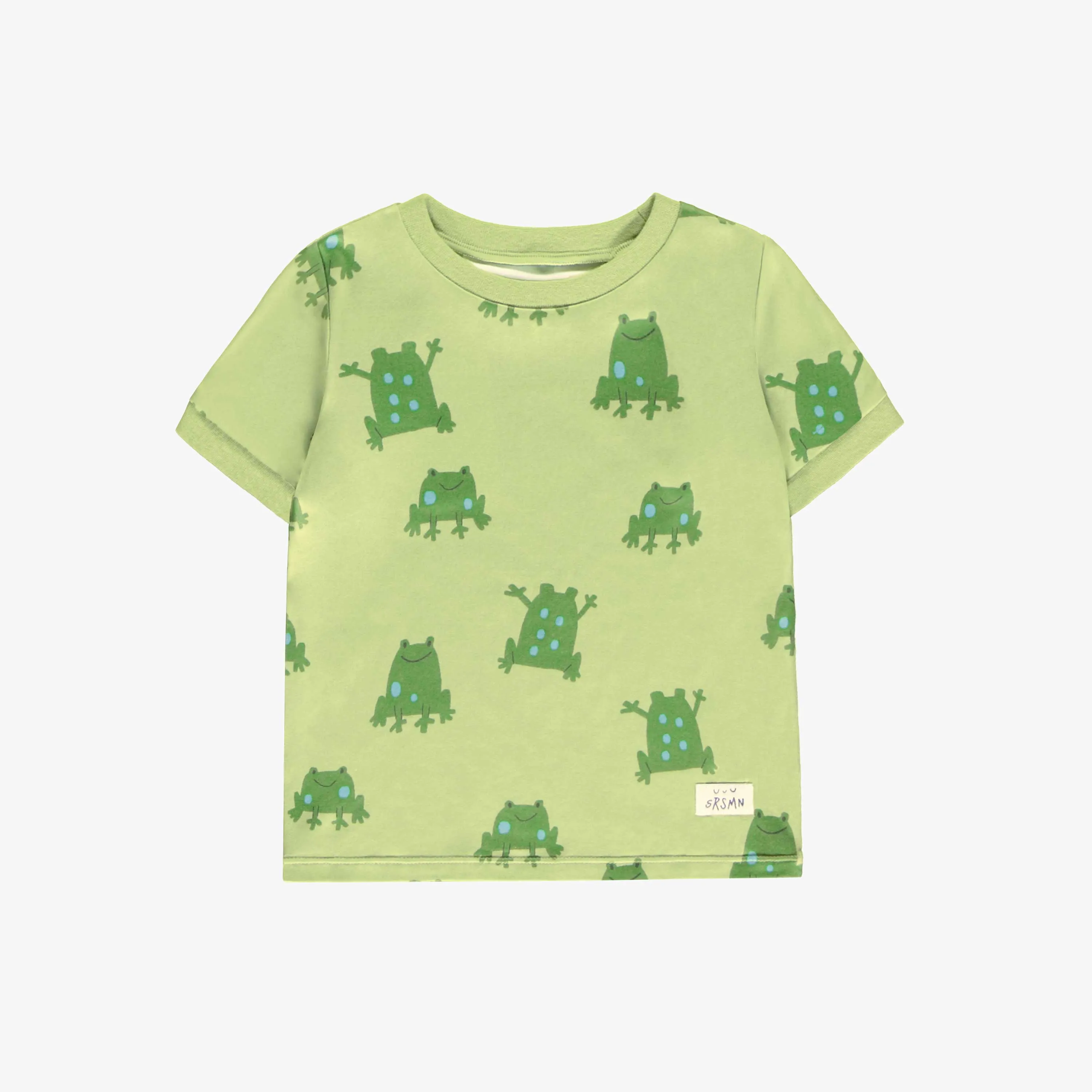 Pyjama deux pièces vert en jersey doux à motifs de grenouilles, bébé || Green soft jersey two piece pajamas with frog all-over print, baby