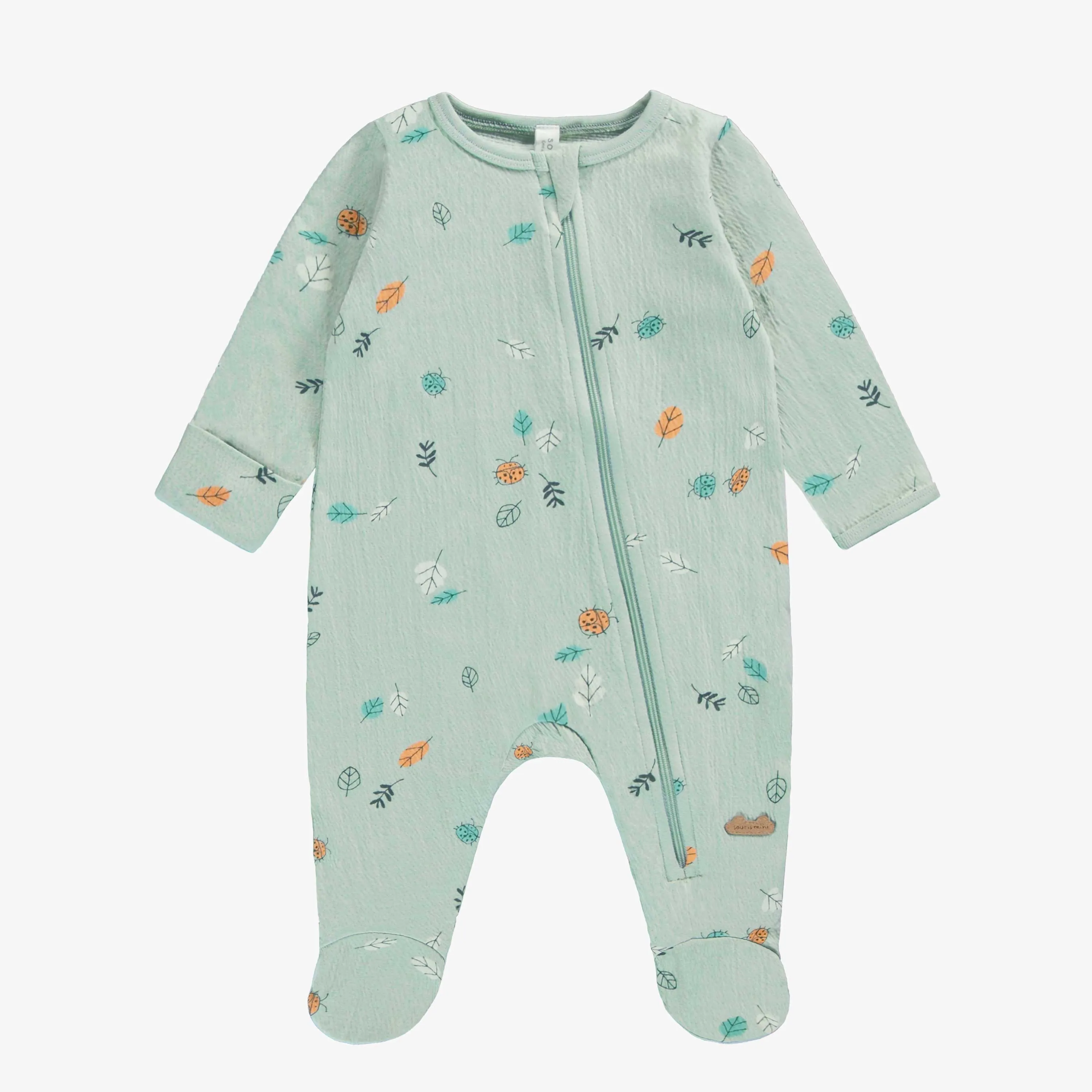 Pyjama vert clair avec motif en jersey biologique, naissance || Light green pajama with print in organic jersey, newborn